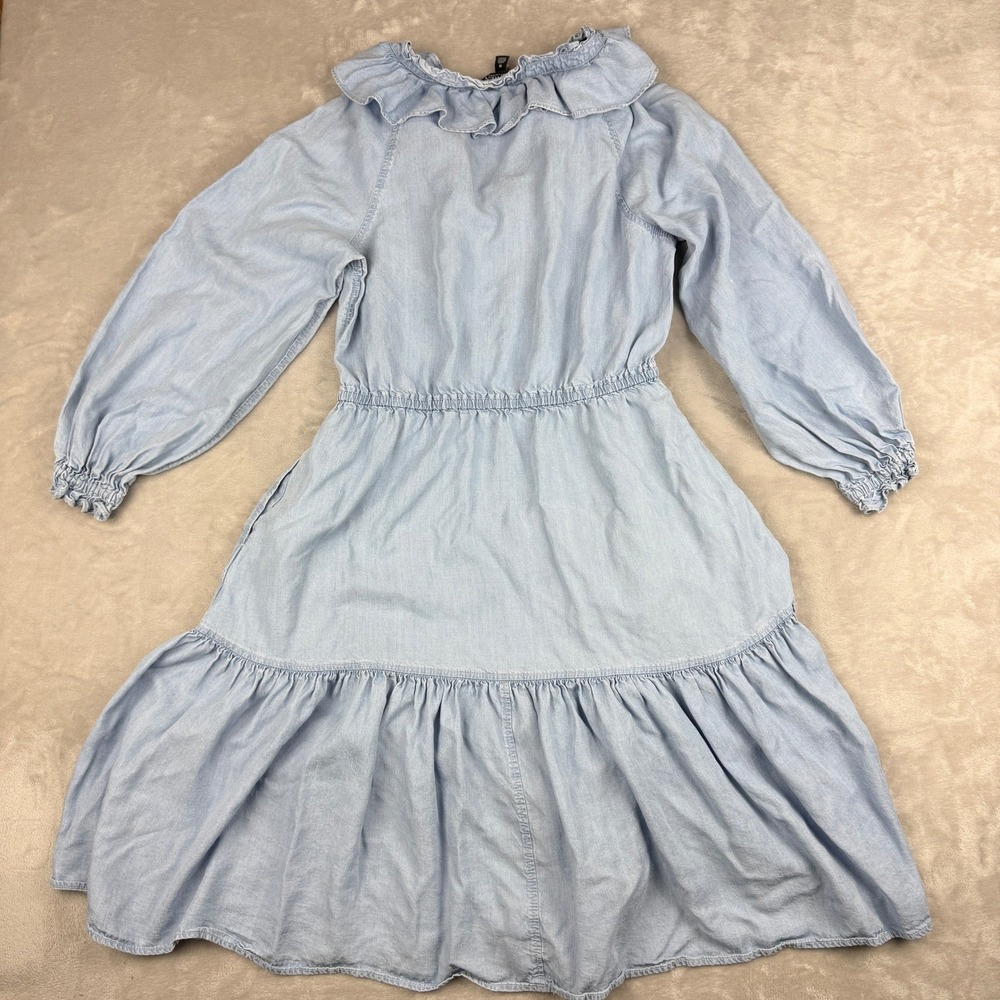 Lauren Ralph Lauren Boho Midi Dress 10 Light Blue Lyocell Ruffles Cottagecore - Picture 4 of 14